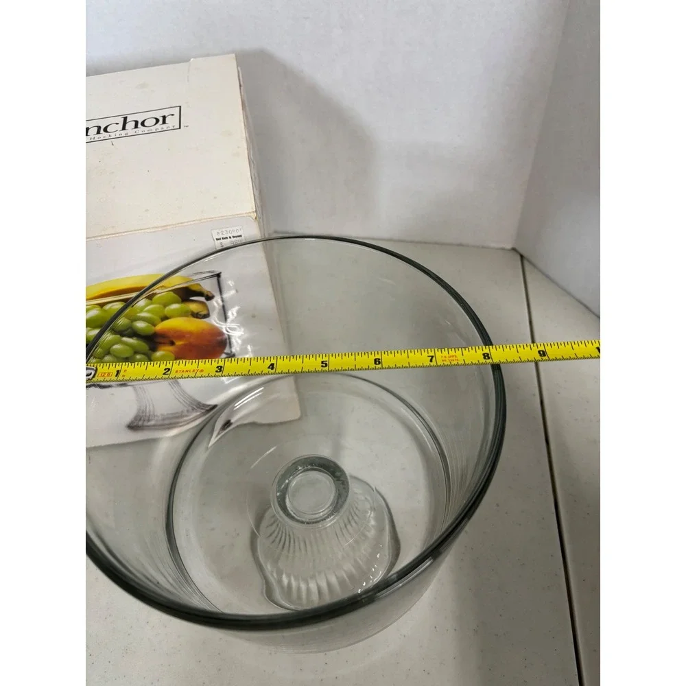 Anchor‎ Hocking 2qt Glass Trifle Bowl Footed Pedestal Clear Ribbed Base
